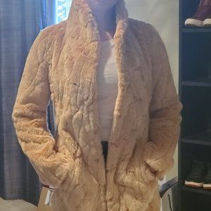 EUC Eliza J Faux Fur Tan Coat with floral lining